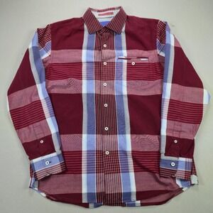 Tommy Bahama Button Down Shirt Plaid Long Sleeve Burgundy Blue Mens Size M